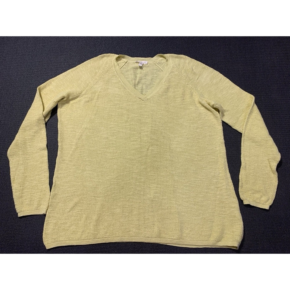 Eileen Fisher Size XL Yellow Linen-Blend V-Neck Long Sleeve Pullover Sweater